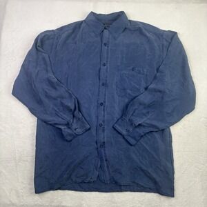 VTG Sooth Silk Blue Button Up Long Sleeve Collared Shirt Men's Large